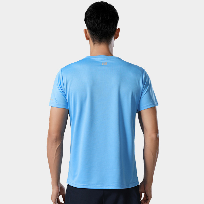 Camiseta deportiva unisex de manga corta de secado rápido para exteriores, con cuello redondo y estampado de logotipo para grupos y empresas, ideal para exportación transfronteriza.