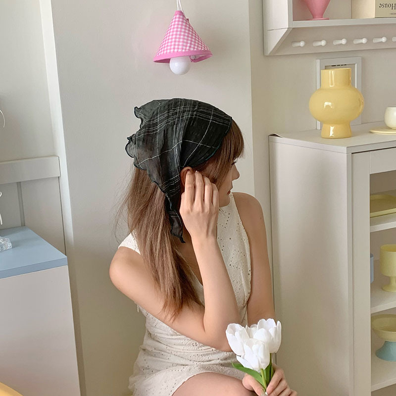 Bufanda triangular, babero, pliegues literarios femeninos, bufanda decorativa transpirable, pañuelo a cuadros de todo fósforo, accesorios para el cabello pastoral femenino de verano, cinturón para el cabello