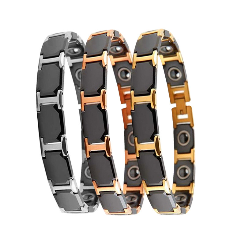 Japanese and Korean Magnetic Bracelets, Stainless Steel with Ceramic Square Black Magnetic Couple Bracelets, Wish Cross-Border E-Commerce Japanese and Korean Magnetic Bracelets, Stainless Steel with Ceramic Square Black Magnetic Couple Bracelets, Wish Cross-Border E-Commerce