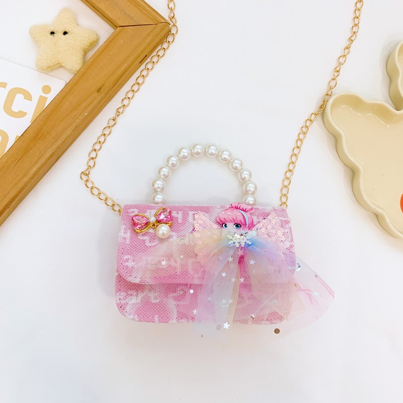 2025 nuevo bolso infantil bolso de perla princesa rosa bolso de hombro para niñas bolso de cambio