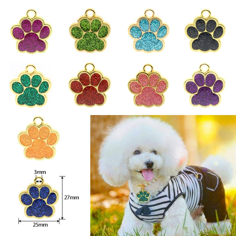В наличии поставка Золотая бирка для животных цвет яркая пудра Следы собаки кулон блеск бирка для кошек 25*27 мм