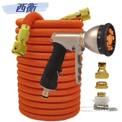 Gardening watering telescopic hose can be automatically retracted outdoor balcony yard outdoor car washing household hose orange (High pressure car wash water gun) - 17ft-original-length-17m-after-connecting-to-water-5m-orange-big-silver-gun