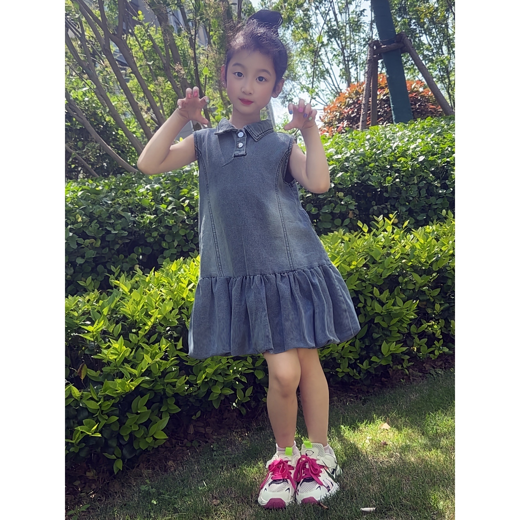 Spring and Autumn Girls' Sweet Denim Bud Skirt Baby Korean Style Sleeveless Bud Dress