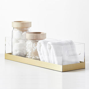 Transparent Acrylic Nursery Storage Box Tray Organizer with Handle for Home Bathroom Replacement Table