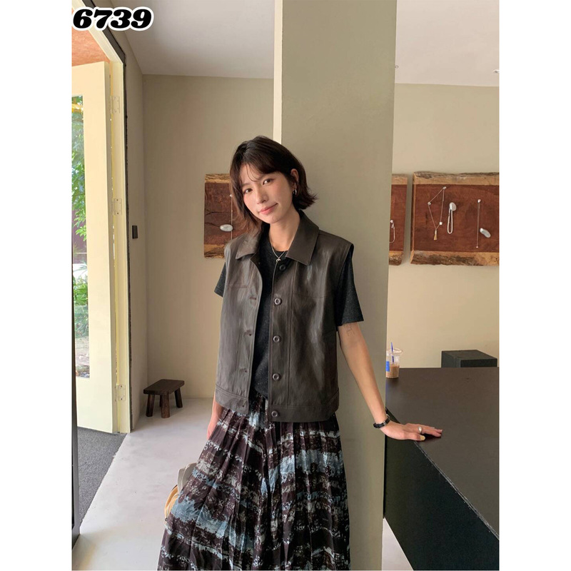 Seoul-style Korean sweet and cool girly look lapel sleeveless vest jacket for women early autumn leather vest jacket ZSUP Seoul-style Korean sweet and cool girly look lapel sleeveless vest jacket for women early autumn leather vest jacket ZSUP