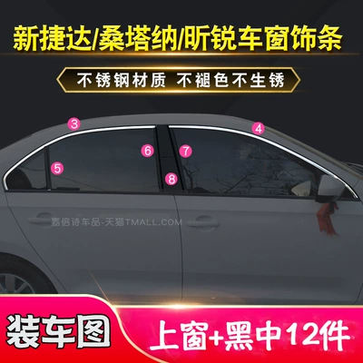 Şüşə kənarı xromları/moldingləri – Specially Used for 13/25 Jetta - jetta-va32019-2025-upper-window-black-titanium-center-pillar-12-pieces