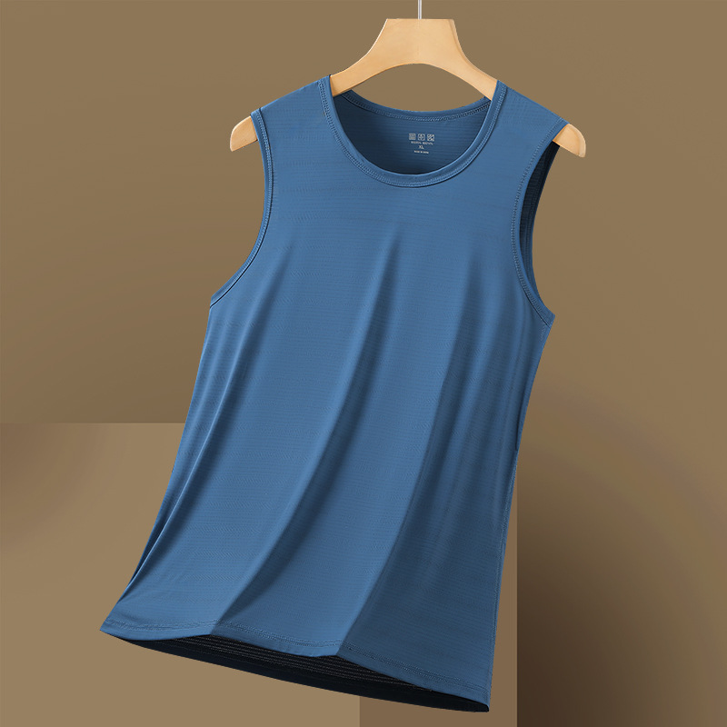 Summer Ice Silk Quick-Drying Men's Vest Summer Sports and Leisure Quick-Drying Breathable Elastic Nylon Ice Silk Vest 8066