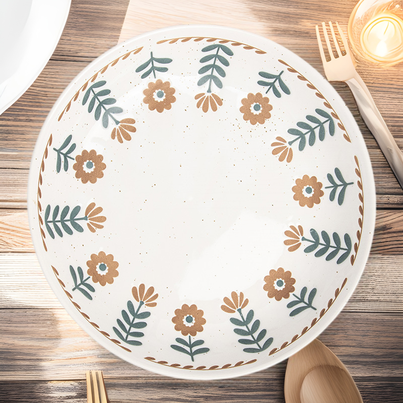 Retro japonés pintado a mano plato de cerámica de flores platos de platos creativos platos de platos de pasta platos de comida occidental