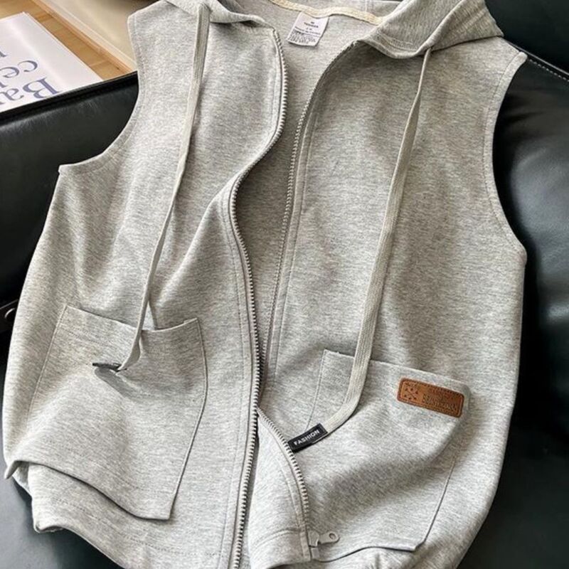 Wholesale New Arrivals: Sleeveless Hooded Sweatshirt Jacket for Women, Unique Design, College Style Vest, Cardigan for Outerwear