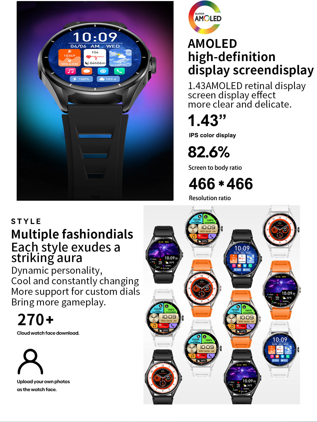 L61D smartwatch 1,43 pouces Bluetooth parler fréquence cardiaque sang_voghion.com