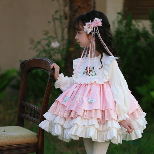 Branch Bud Children's Clothing 2024 Spring New Girls' Clothing Children Lolita Lolita Princess Dress Embroidered Puff Dress