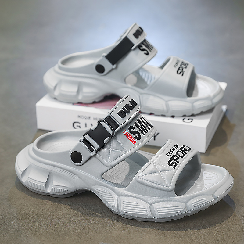 Men's New Sandals Summer Trendy Letter Print Outdoor Casual Non-Slip Lazy Beach Two-Wear Slippers