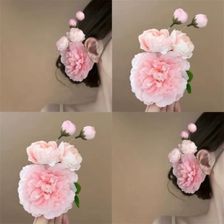 国风汉服配饰气质簪花侧边夹古风仿真牡丹花发夹夏季新品绢花头饰