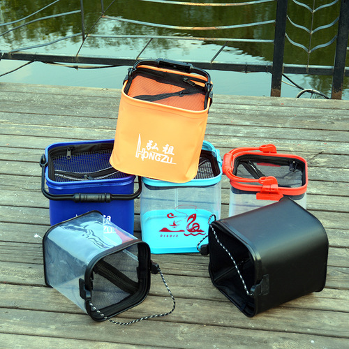 Fishing water bucket, thick handle water bucket, lures live fish bucket, foldable water bucket, EVA one-piece live fish bucket