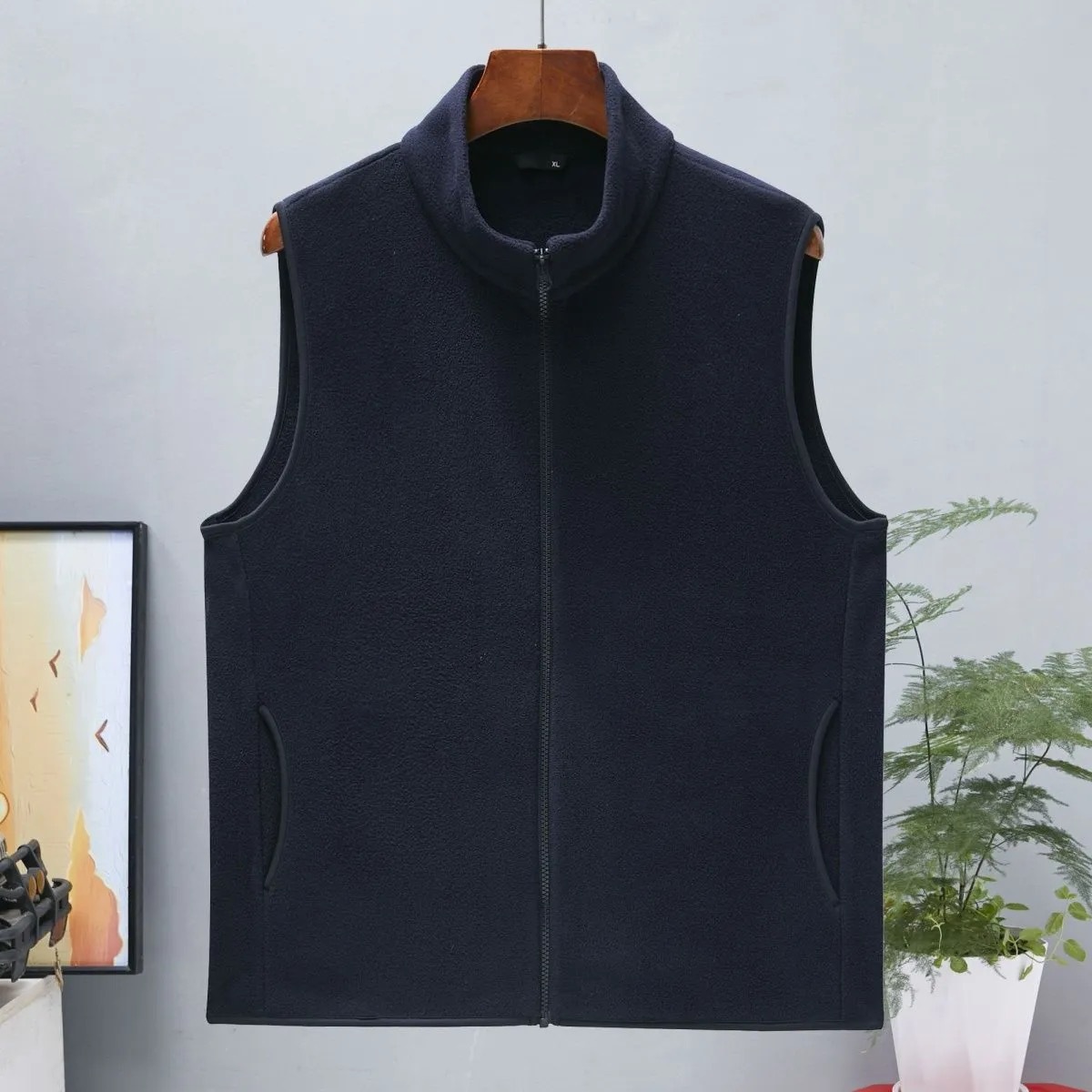 Doble cara agitando chaleco de cuello de terciopelo hombre y mujer invierno cálido y terciopelo grueso cardinera con cremallera chaleco de hombro chaqueta