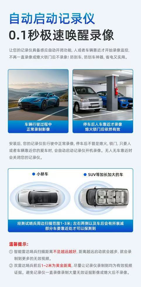 OBD vehicle-mounted sentinel mode radar sensor box, 360-degree sensing, low-power recorder, 24-hour parking monitoring