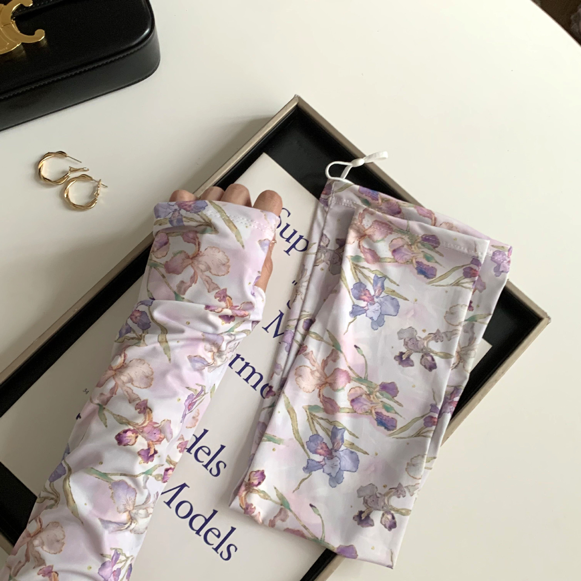 Protector solar manga de hielo manga de seda de hielo nuevo estilo nacional protección UV flor cordón manga de hielo protector de brazo transpirable suelto