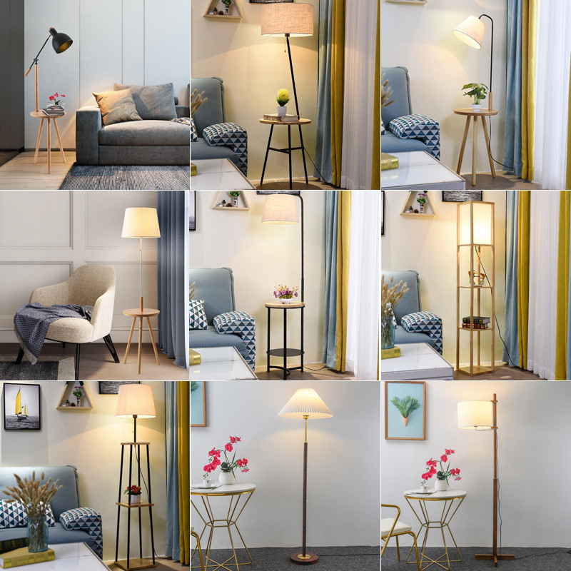 Cross-Border Vertical Floor Lamp Nordic Modern Simple Fashion Coffee Table Hotel Project Living Room Bedside Lamp Fabric Lampshade