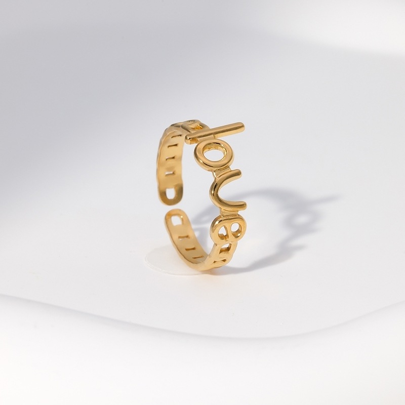 Real Gold Plated Plating Material Stone-Free Inlay Material Open Ring Classification PVD Coated Real Gold Plated Letter Stainless Steel Fashion Waterproof Non Tarnish Open Ring