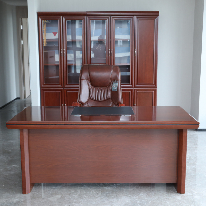 Painted Veneer Office Furniture Executive Desk and Chair Set, Grand Executive Desk with Storage Cabinet