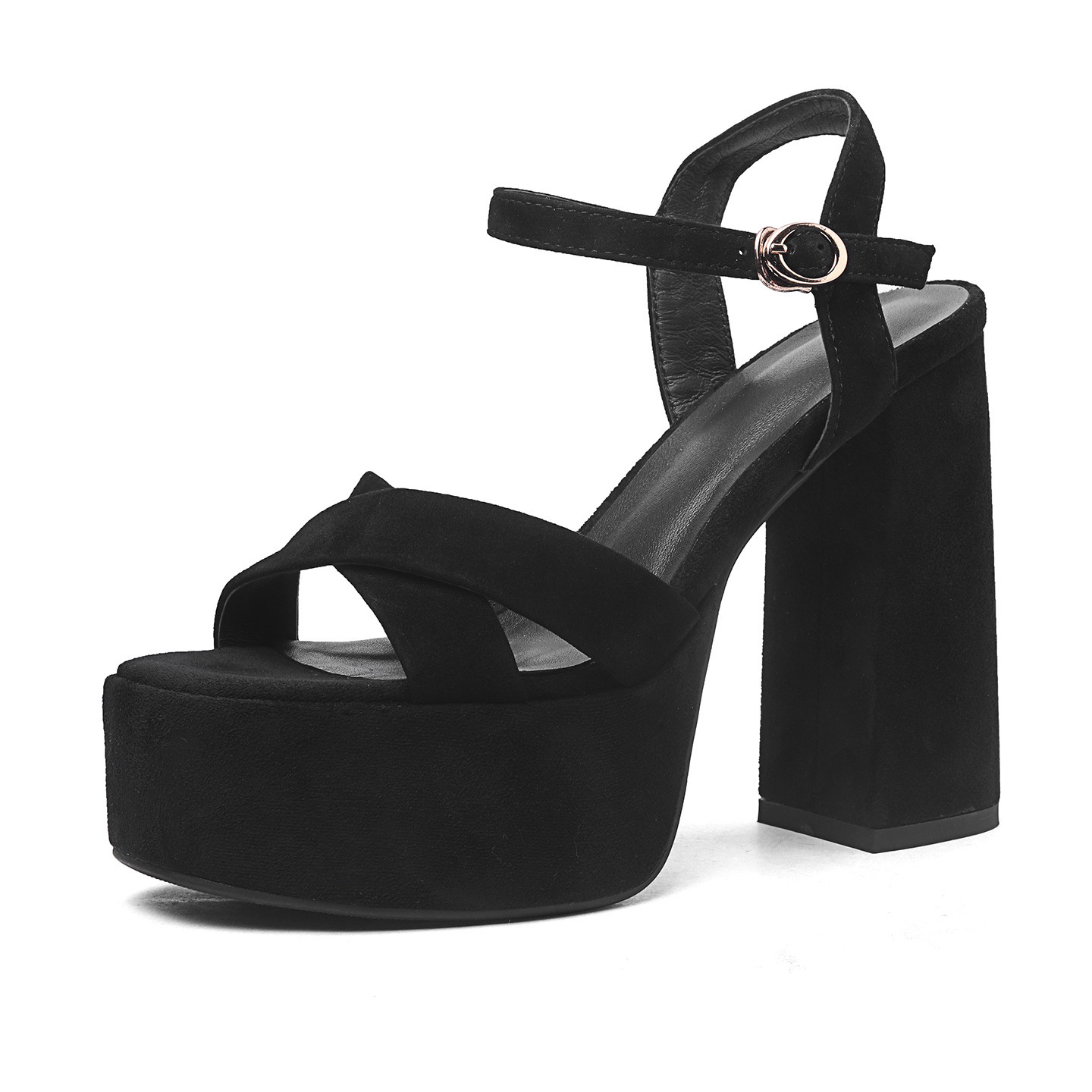 Sandal cao gót nữ hở mũi quai ngang khóa, gót 12 cm — Da bò trắng gạo chi tiết 14