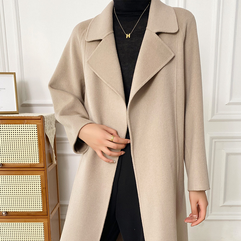 Abrigo de Cachemira de Doble Cara para Mujer 100% Lana para Otoño e Invierno