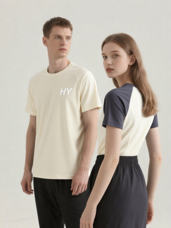 HYメンズカスタムメイド、コントラストカラーの丸首半袖純綿カジュアルTシャツ、広告シャツ、文化シャツ、団体服、プリント・刺繍入り|undefined