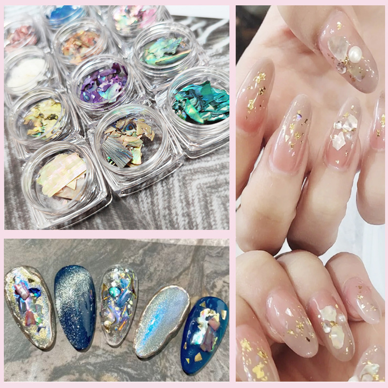 Nail jewelry Japanese 12-color colorful irregular gradient abalone slice shell piece nail jewelry in stock Nail jewelry Japanese 12-color colorful irregular gradient abalone slice shell piece nail jewelry in stock