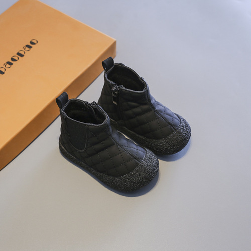 Baby plus fleece short boots, children's autumn and winter boots for boys and girls, soft-soled anti-kick Martin boots, warm cotton boots for children and middle-aged children