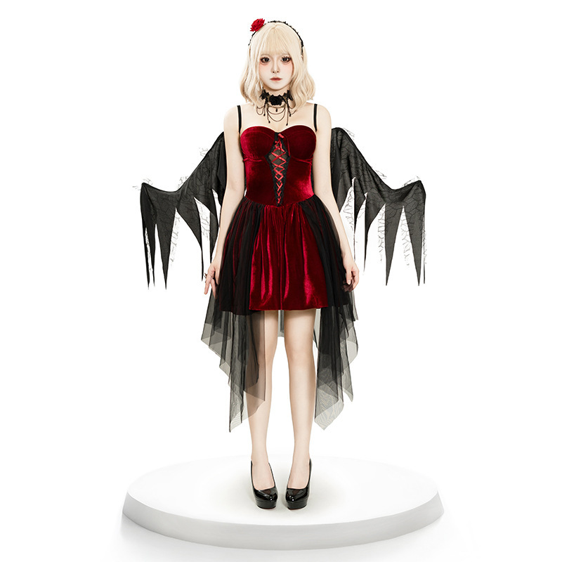 外国貿易の新型女性ハロウィーンコスプレ暗黒天使赤い悪魔ワンピースセットのコスプレ服|undefined
