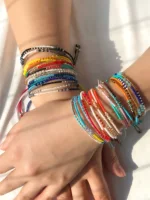 Woven crystal bracelet, boho ethnic style, adjustable multicolor cord