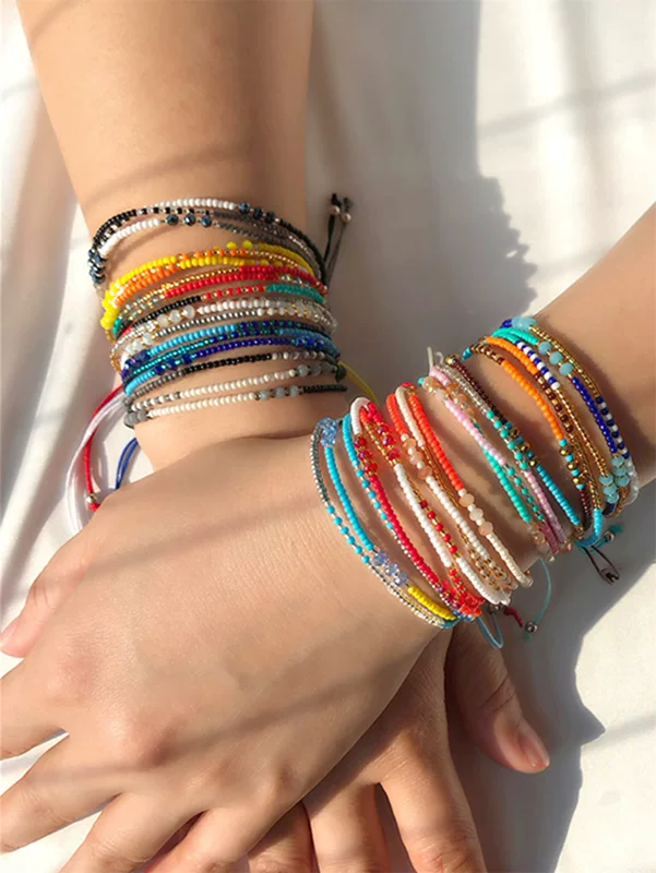 Woven crystal bracelet, boho ethnic style, adjustable multicolor cord
