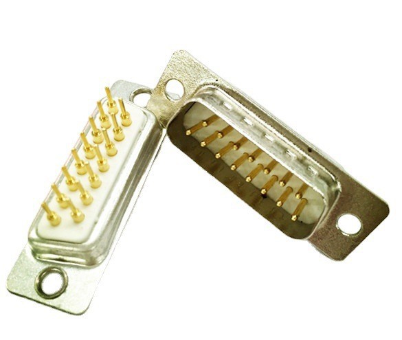 D-SUB军工级DP15双排公头镀金实心针车针串口头180度直焊板连接器