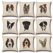 抱枕套亚马逊跨境专供亚麻一件代发小狗头可爱卡通边牧沙皮法斗