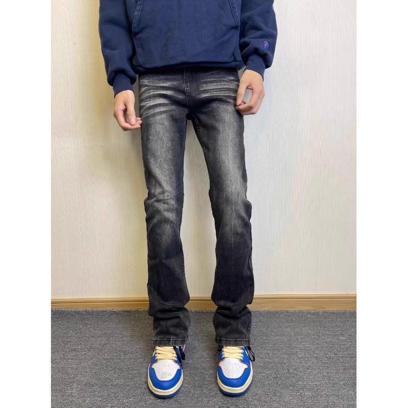 Cleanfit スタイル 517 マイクロフレアテクスチャーウォッシュレトロトレンディジーンズメンズスリムフィット春と秋の多用途パンツ|undefined