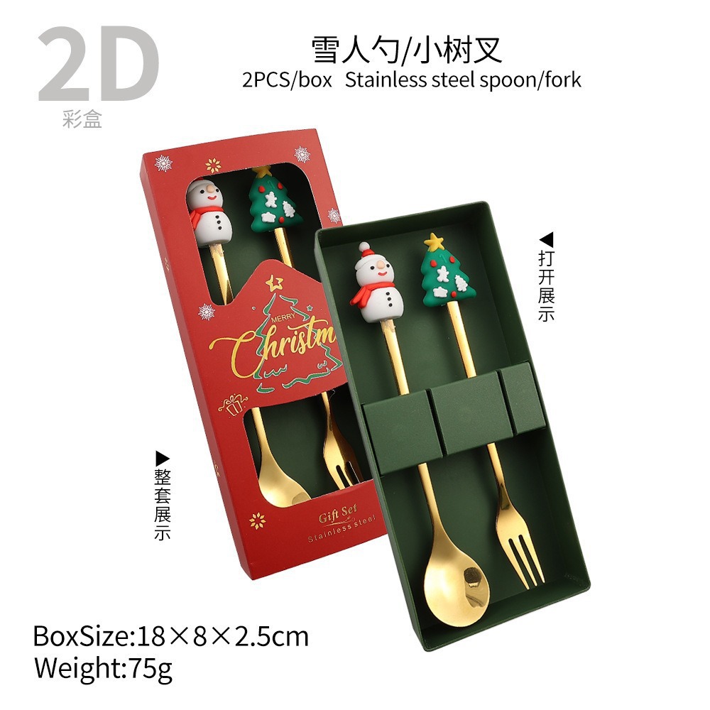 Cuchilleras de acero inoxidable transfronterizas muñecas de Navidad cucharas y tenedores juegos de regalo de café cucharas de postre horquilla de fruta pastel image 10