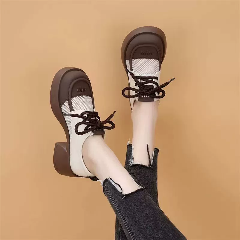 [Горячие продажи в магазине] Лоферы из натуральной кожи с дышащей сеткой на толстой подошве, 2024, самые удобные для весеннего нового стиля, увеличивающего рост