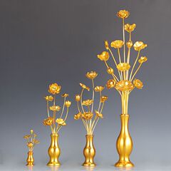 仏前花、金箔蓮、仏殿装飾、リビングルーム、金蓮、仏花、観音仏殿花、アルミ手作り