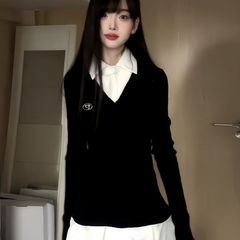 学院风长袖连衣裙长袖百褶2025新款女修身POLO领学院风秋冬款