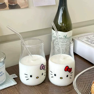 可爱凯蒂猫印花透明玻璃杯 家用早餐牛奶杯网红少女心冷饮果汁杯