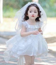 原创 儿童夏季白色蓬蓬连衣裙洛丽塔花嫁女生日礼服短袖花童婚纱