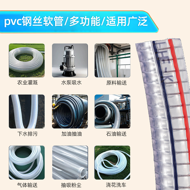 Manguera de acero de PVC transparente 25mm tubo de plástico grueso tubo de aceite resistente a altas temperaturas tubo de vacío ácido alcalino tubo de agua flexible image 5