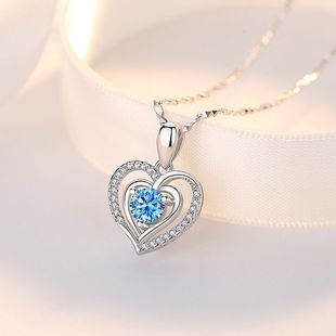 999 Sterling Silver Necklace Women's Simple Heart-shaped Pendant Jewelry Internet Trendy Birthday Wife Valentine's Day Gift for Girlfriend