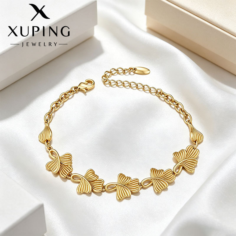 Pulsera de Hoja de Ginkgo 24K de Acero Inoxidable para Mujer