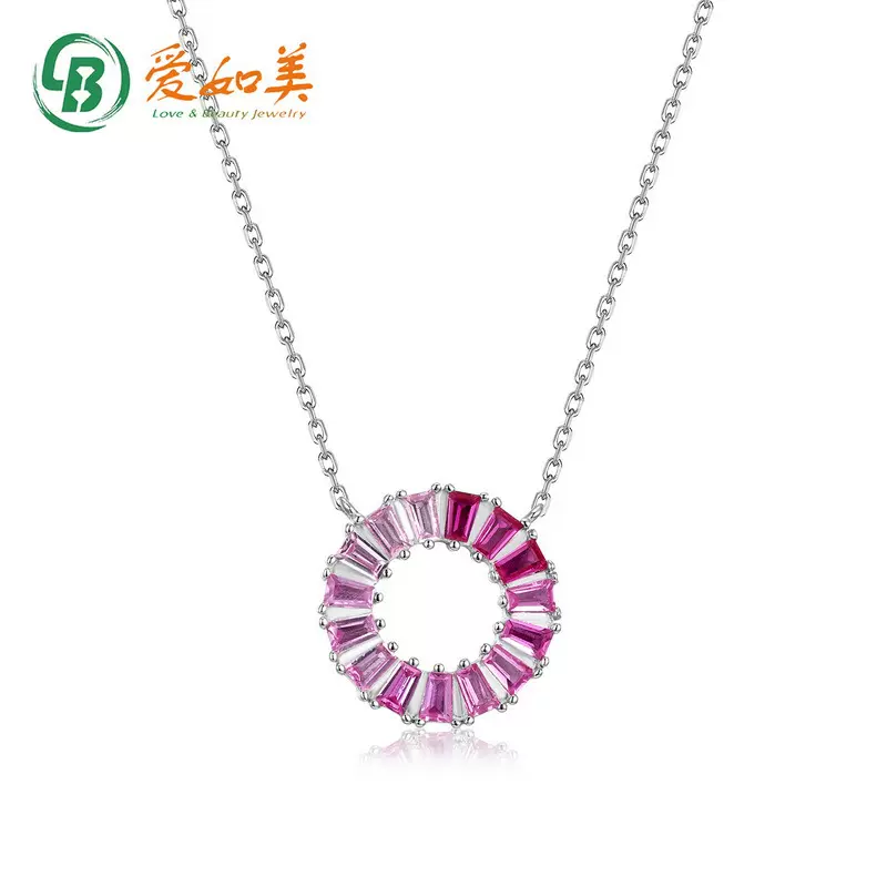 欧美新款圈圈粉色渐变项链女时尚简约S925银项链个性百搭项饰批发
