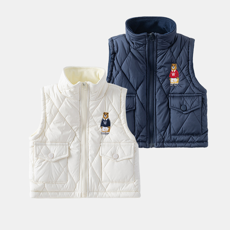 Children's cotton vest, 2-3 year old, autumn and winter, trendy bear-patterned quilted vest, baby toddler jacket, big kids' vest.