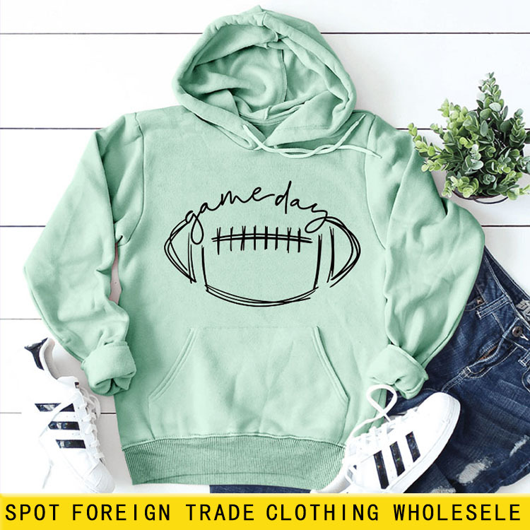 Amazon cross-border game day rugby letter print hoodie fall winter long sleeve eBay women's hooded sweatshirt