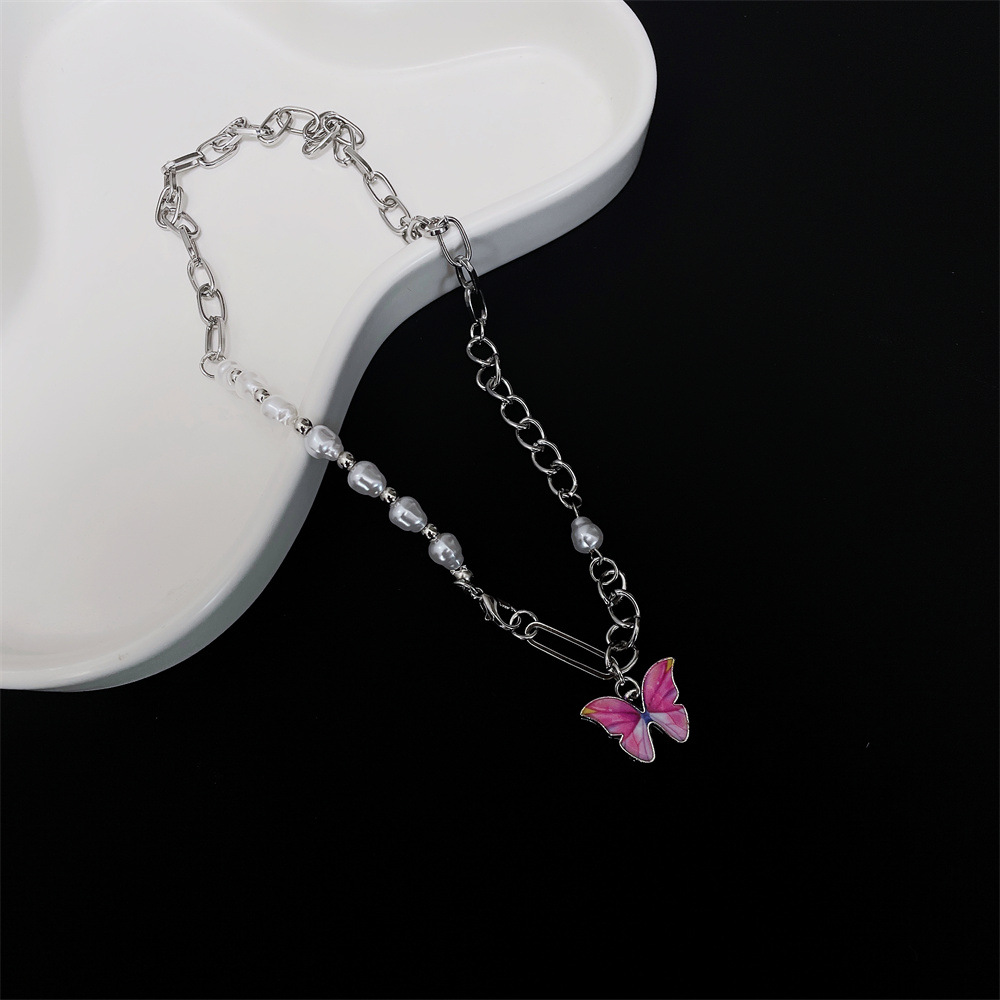 Sweet Butterfly Copper Enamel Pearl Plating Pendant Necklace 1 Piece