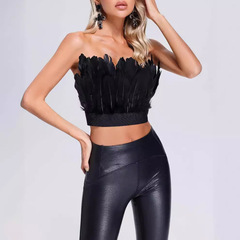 Summer new European and American dress backless sexy feather tube top tight bandage top party evening dress fashionable women