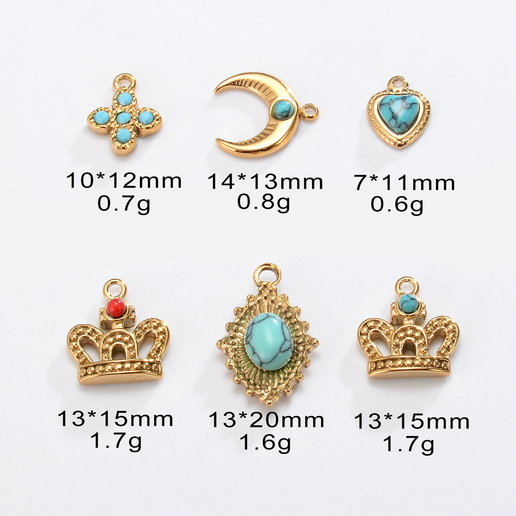 15g Weight A Pack Of 6 304 Stainless Steel Natural Stone Moon Heart Shape Pendant
